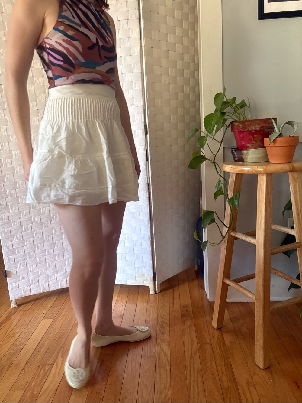 Madewell White Cotton Skirt with Smocked Detail